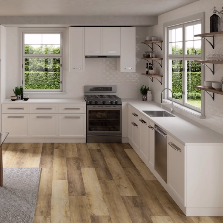 Compact yet stylish L-shaped kitchen renovation in Toronto combining functionality and modern aesthetics.